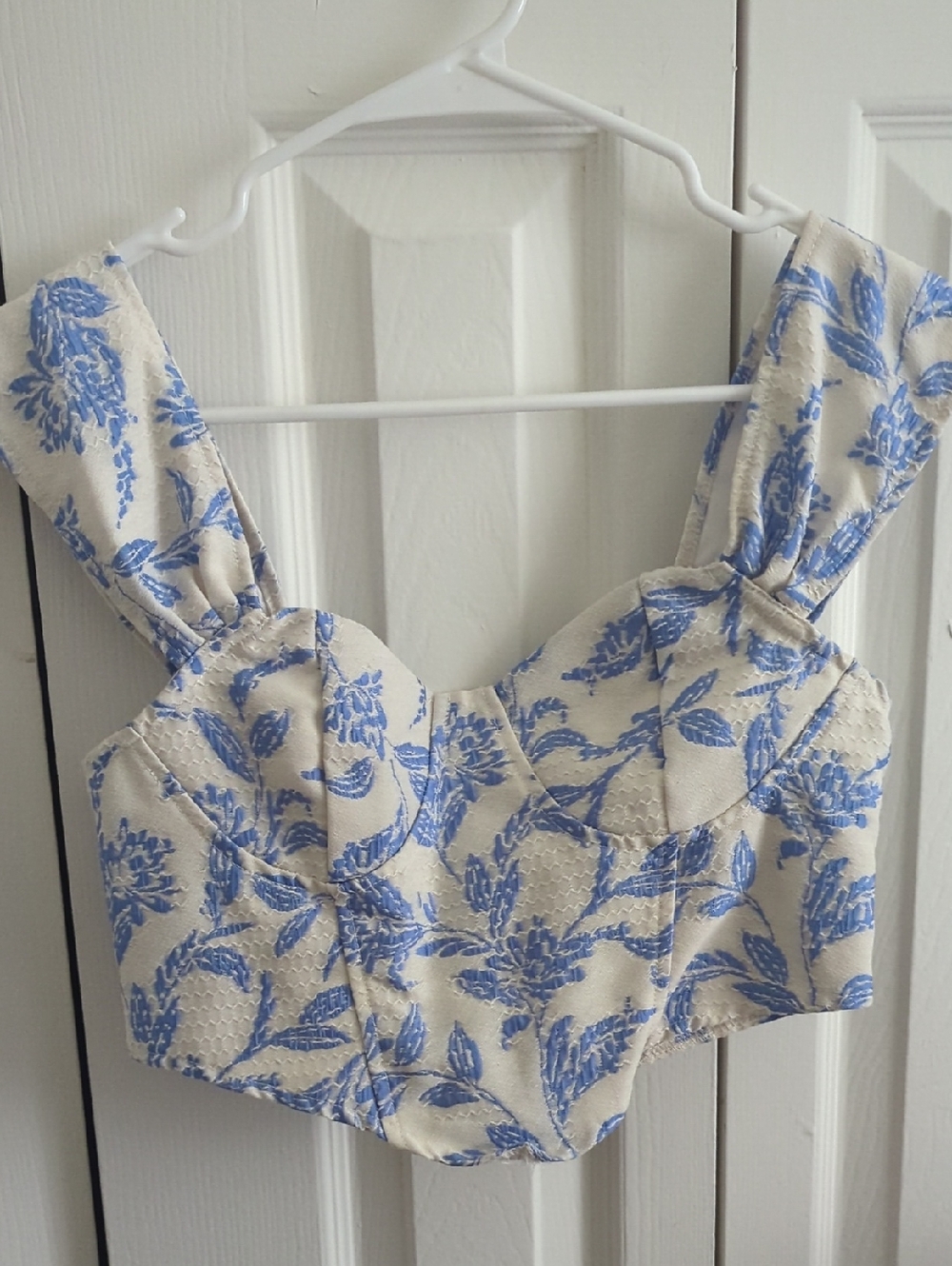 Blue Floral Crop Top - Women's Sleeveless Bustier